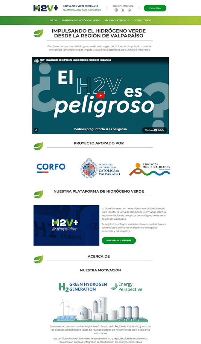 Sitio web H2V+ - Hidrógeno Verde para Valparaíso